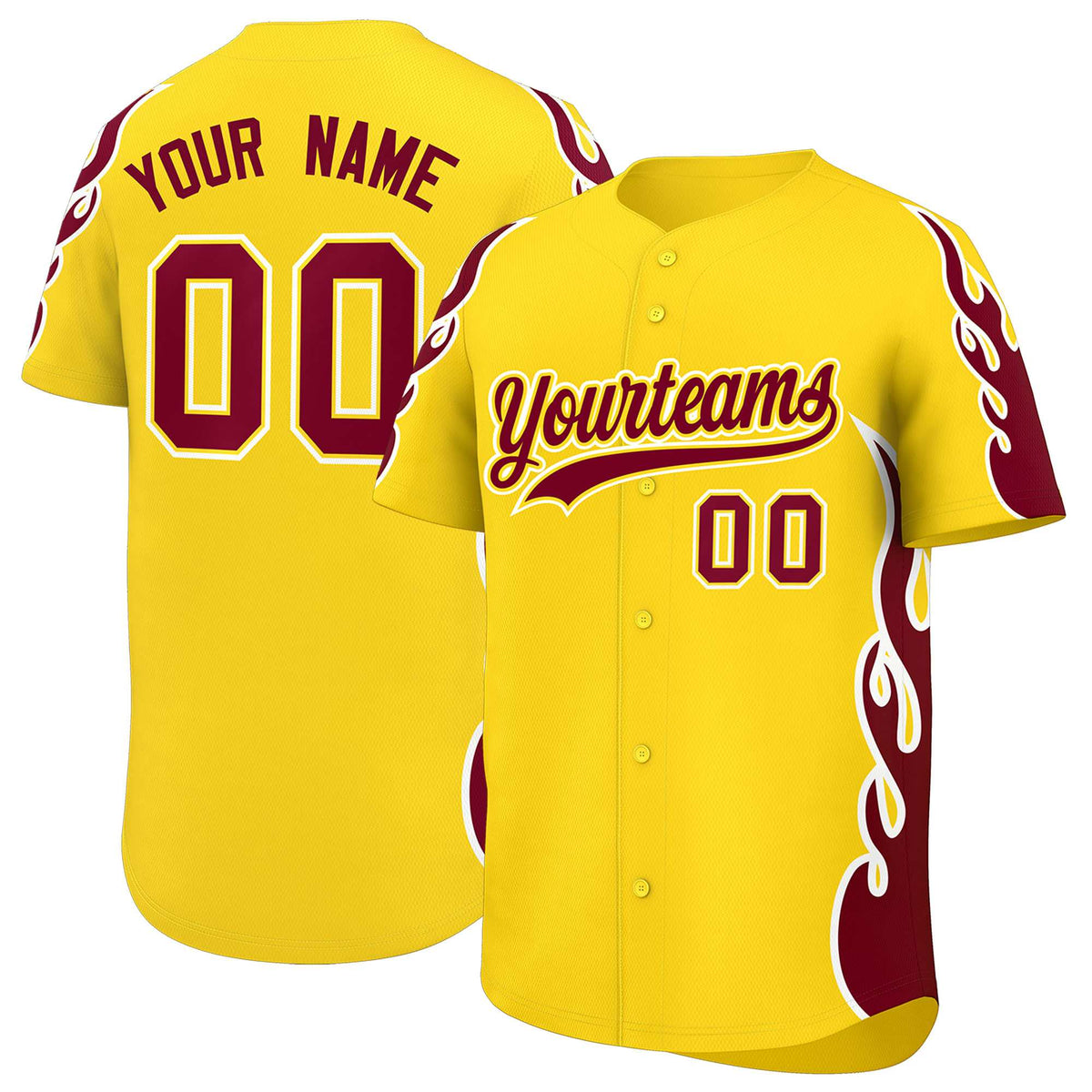 Custom Gold Crimson Side Flame Outline Pattern Sports Uniform Basetball Jersey