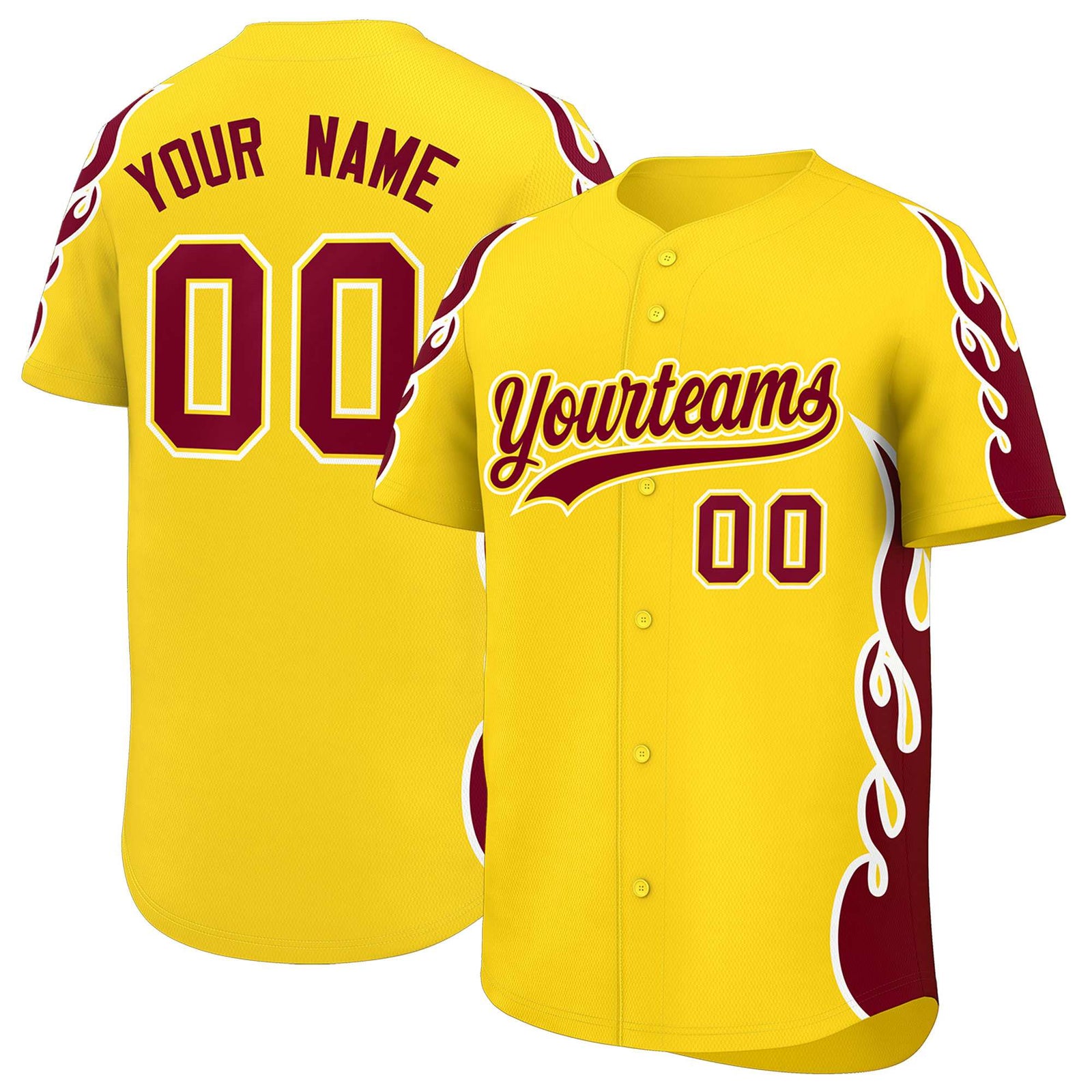 Custom Gold Crimson Side Flame Outline Pattern Sports Uniform Basetball Jersey