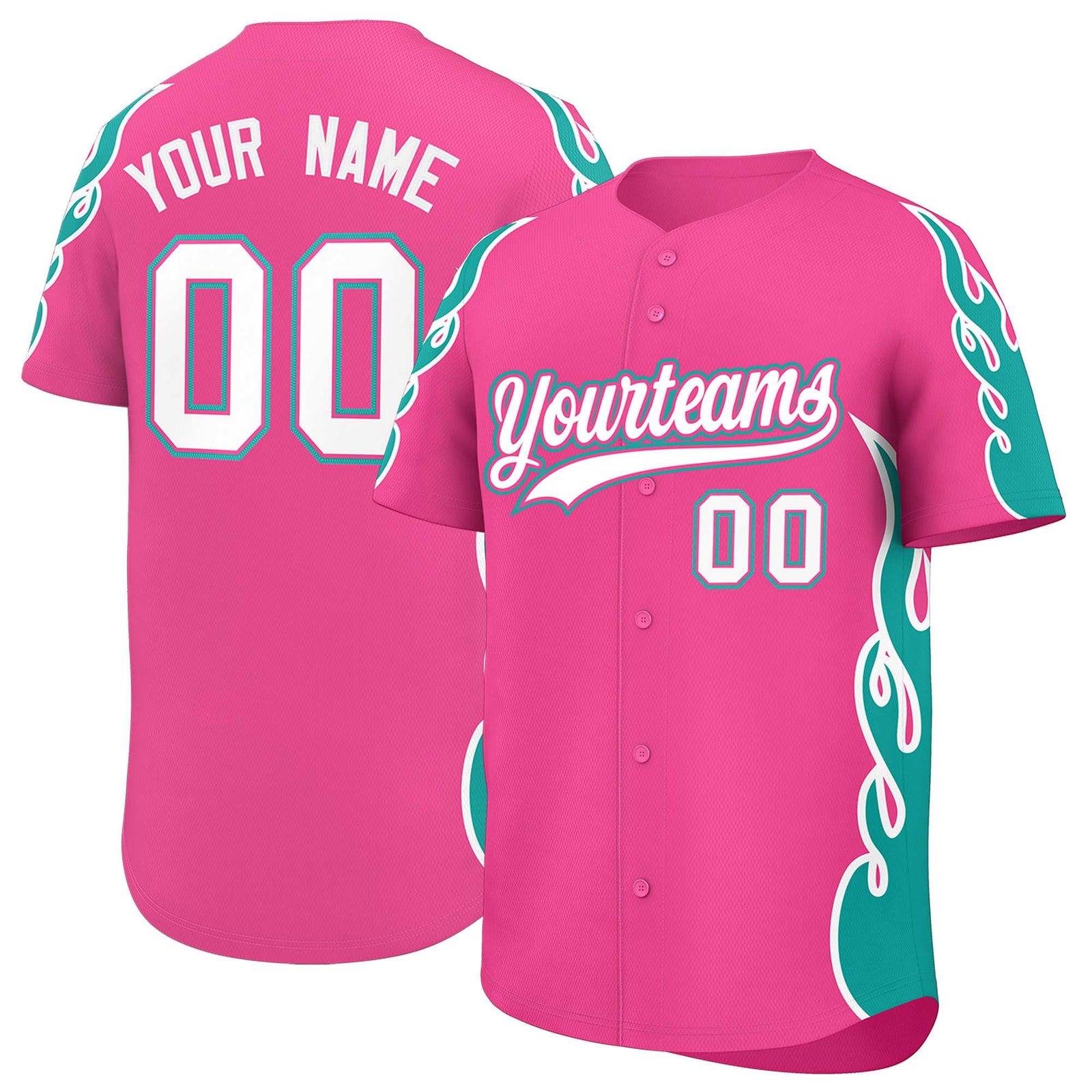 Custom Pink Aqua Side Flame Outline Pattern Sports Uniform Basetball Jersey