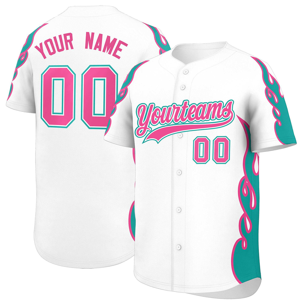 Custom White Aqua Side Flame Outline Pattern Sports Uniform Basetball Jersey