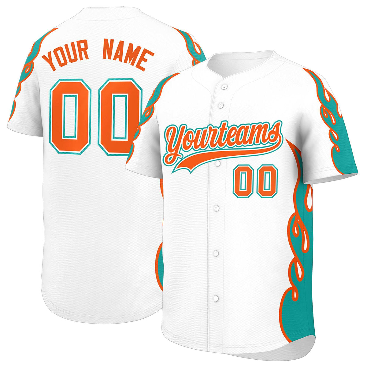 Custom White Aqua Side Flame Outline Pattern Sports Uniform Basetball Jersey