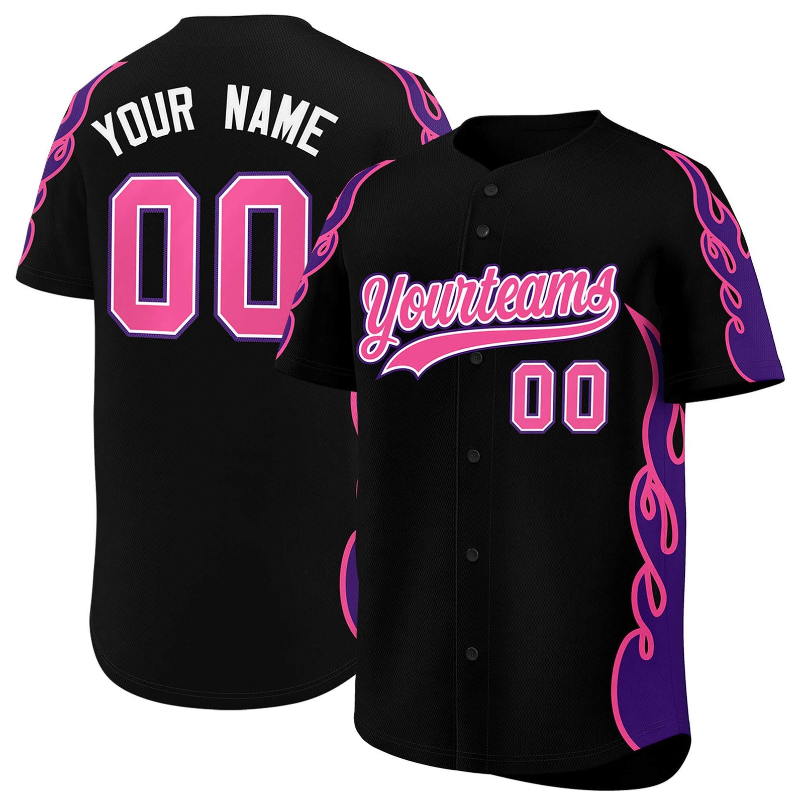 Custom Black Purple Side Flame Outline Pattern Sports Uniform Basetball Jersey