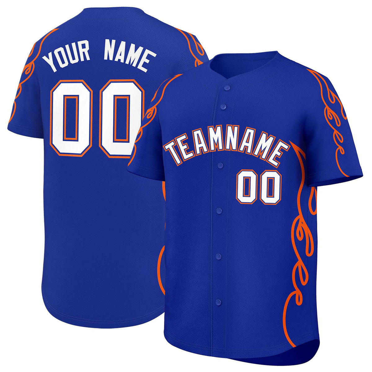 Custom Royal Orange Side Flame Outline Pattern Sports Uniform Basetball Jersey