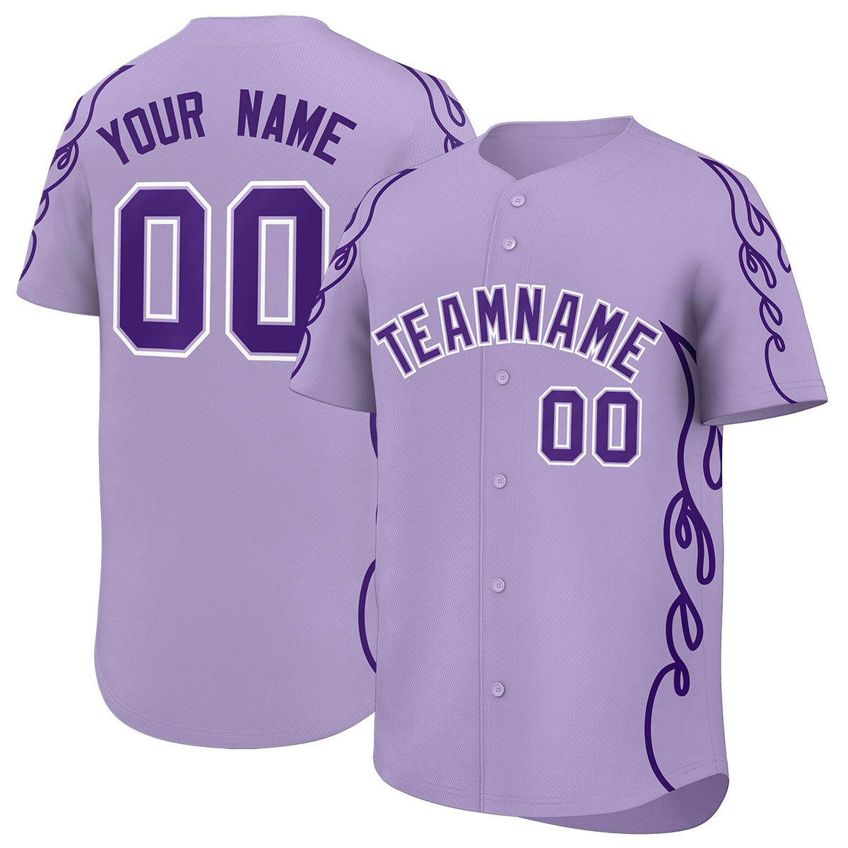 Custom Light Purple Purple Side Flame Outline Pattern Sports Uniform Basetball Jersey