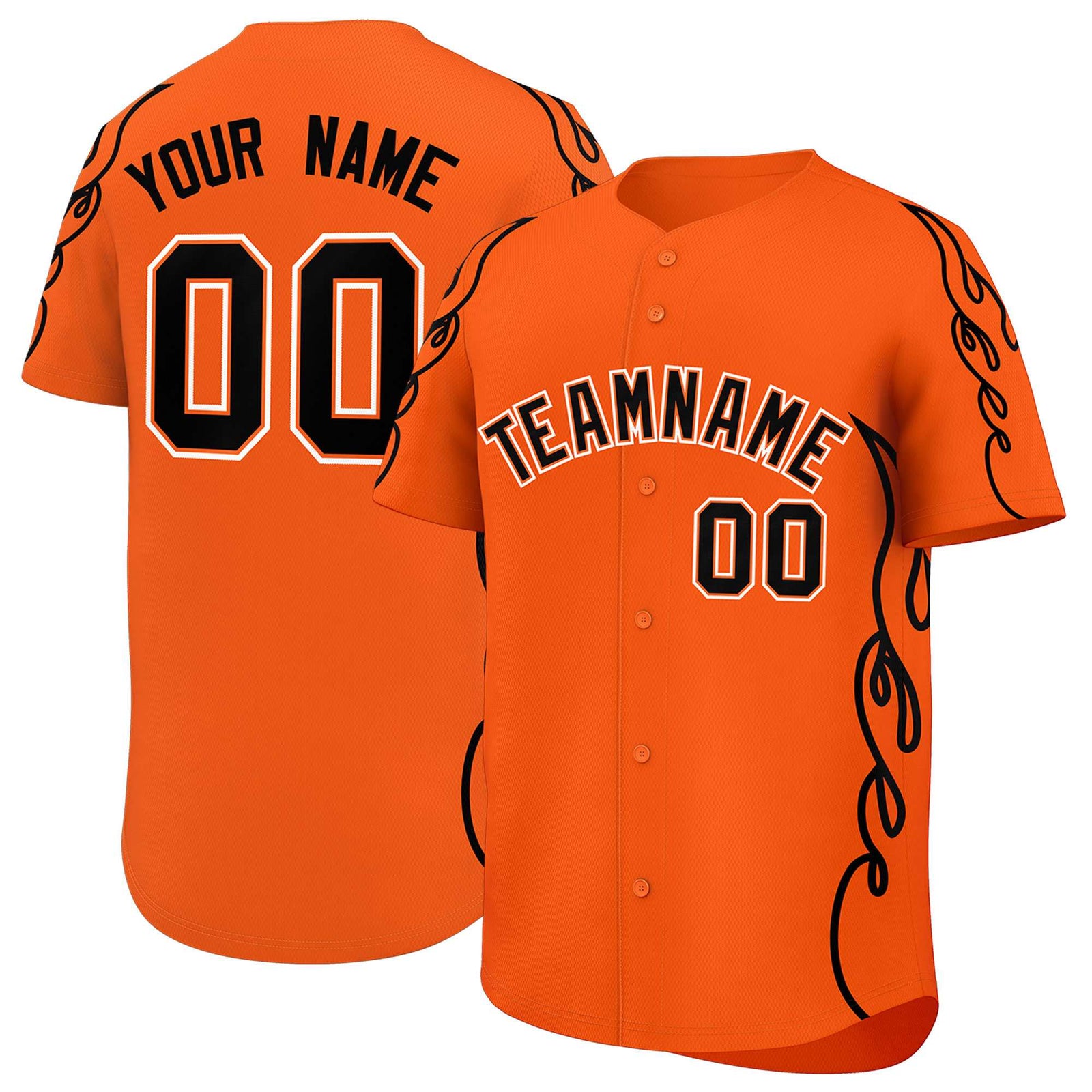 Custom Orange Black Side Flame Outline Pattern Sports Uniform Basetball Jersey