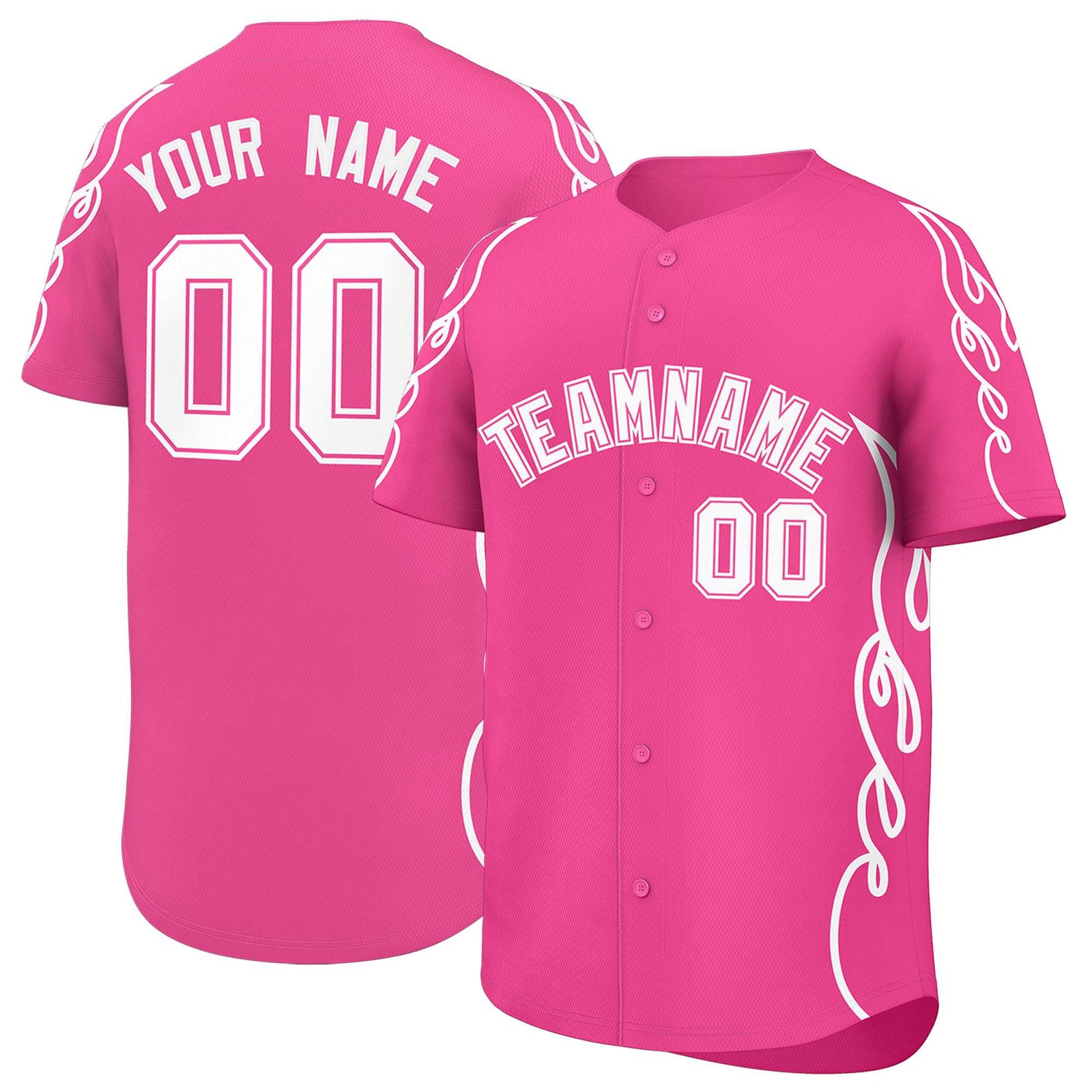 Custom Pink White Side Flame Outline Pattern Sports Uniform Basetball Jersey