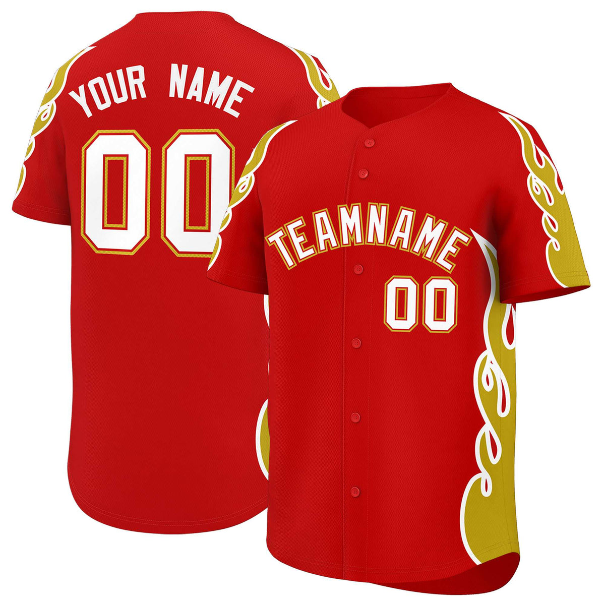 Custom Red Old Gold Side Flame Outline Pattern Sports Uniform Basetball Jersey
