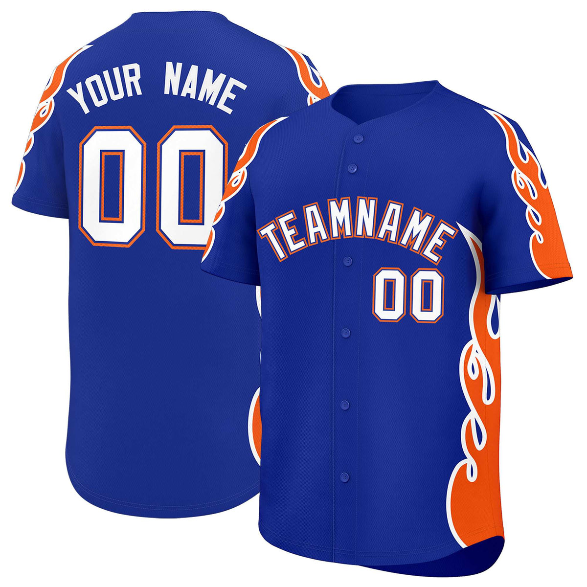 Custom Royal Orange Side Flame Outline Pattern Sports Uniform Basetball Jersey