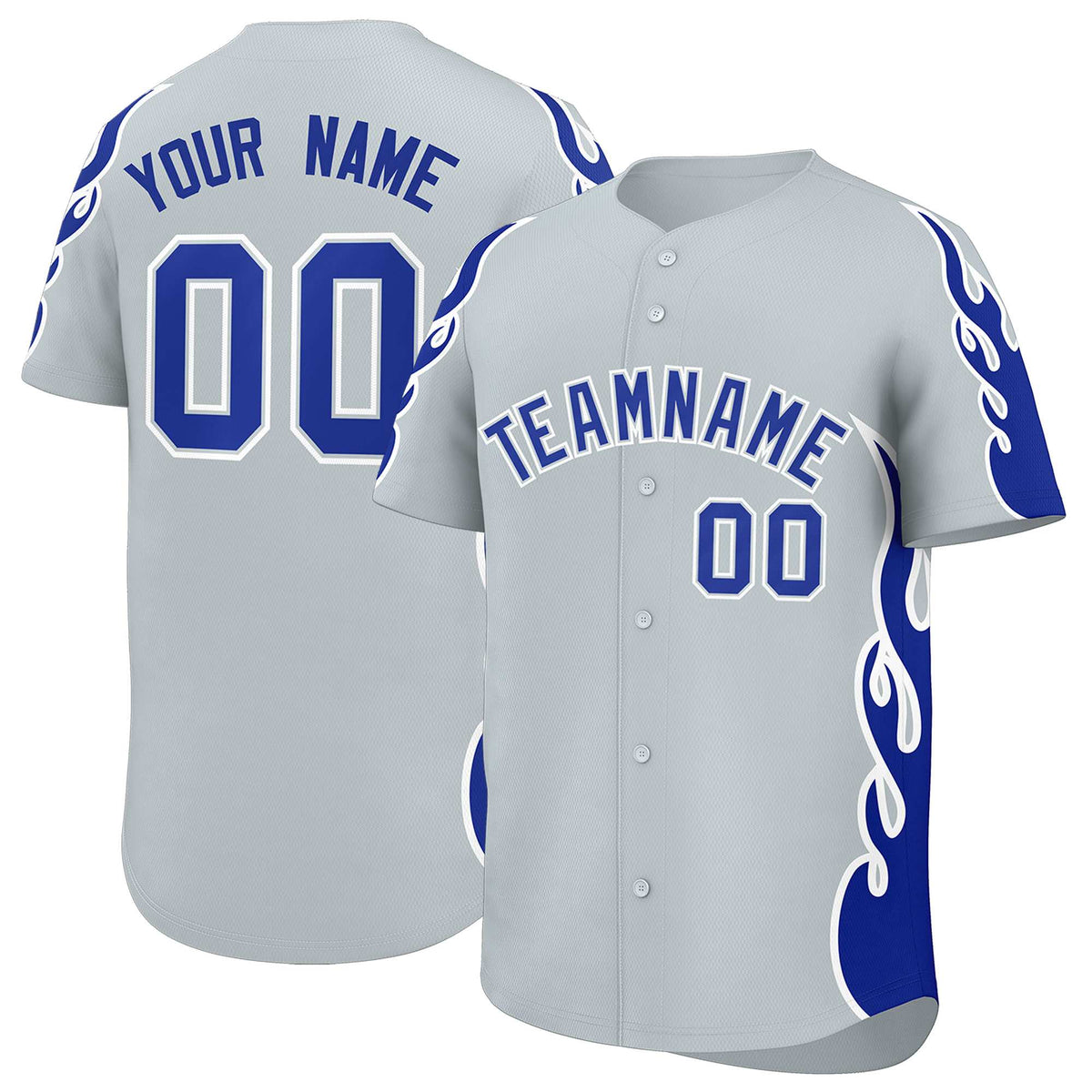 Custom Silver Royal Side Flame Outline Pattern Sports Uniform Basetball Jersey
