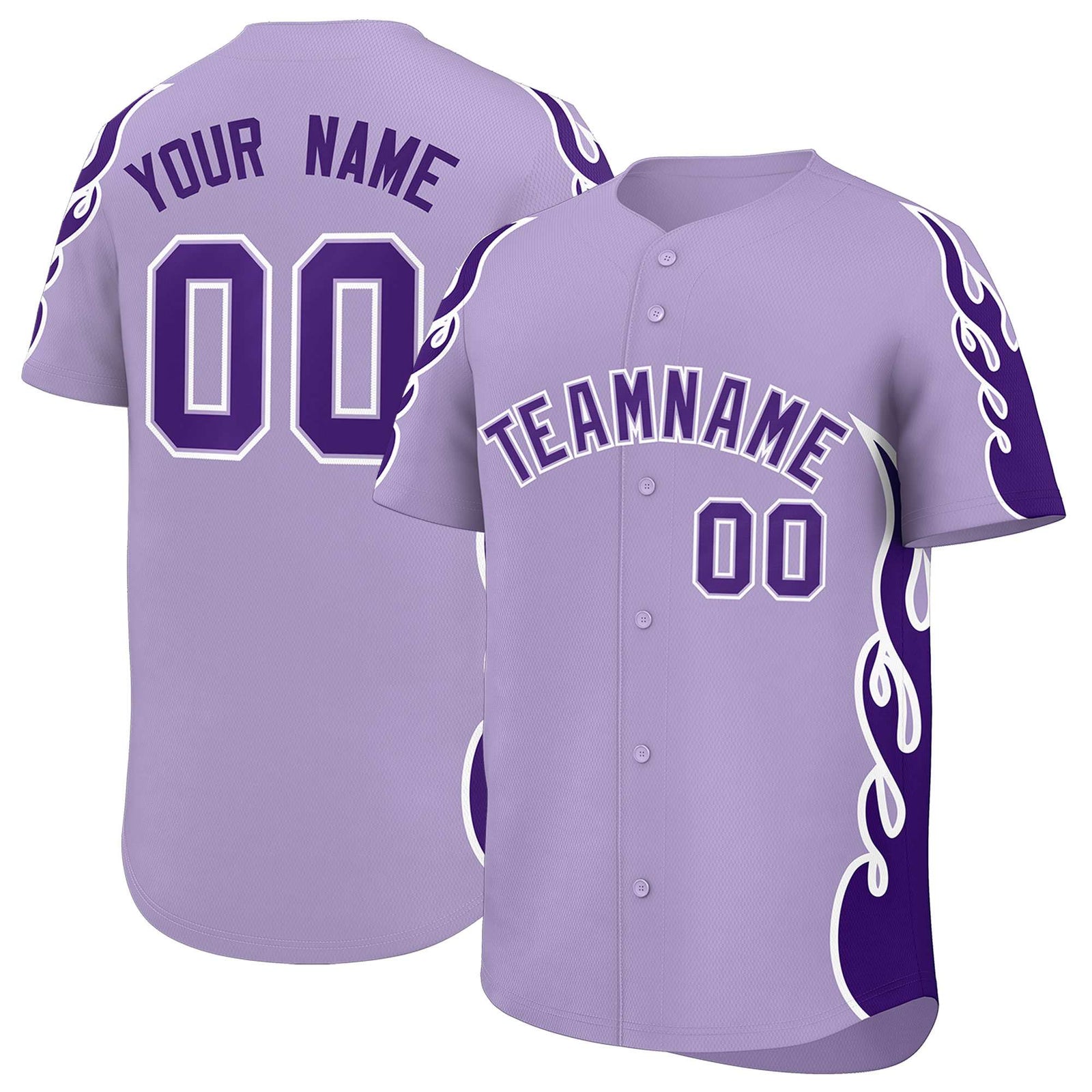 Custom Light Purple Purple Side Flame Outline Pattern Sports Uniform Basetball Jersey