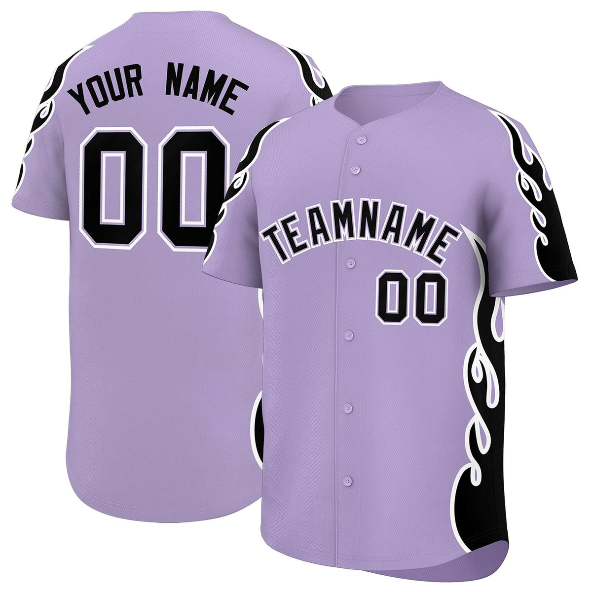 Custom Light Purple Black Side Flame Outline Pattern Sports Uniform Basetball Jersey