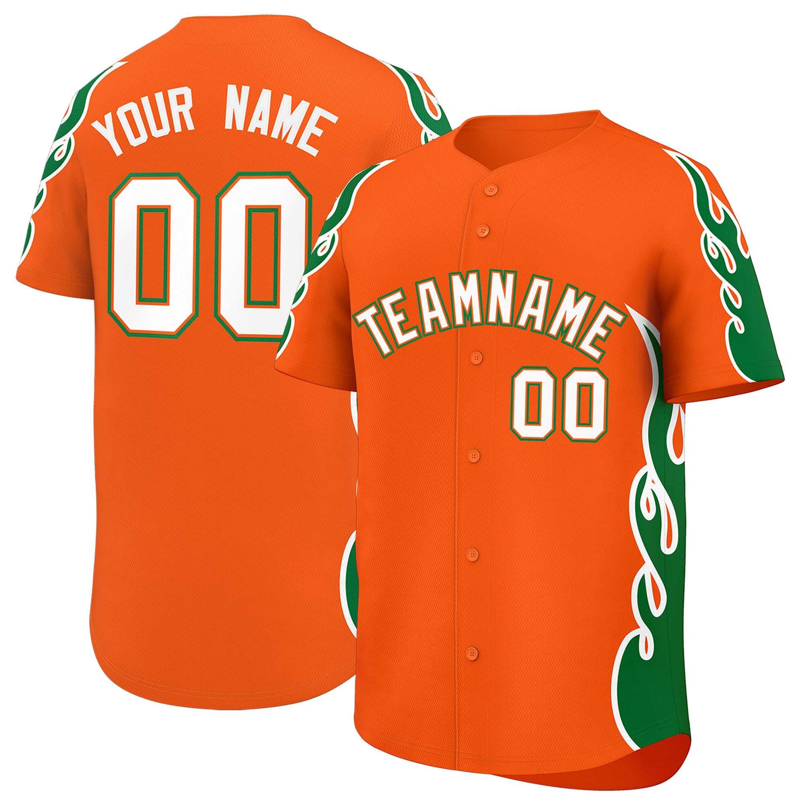 Custom Orange Kelly Green Side Flame Outline Pattern Sports Uniform Basetball Jersey
