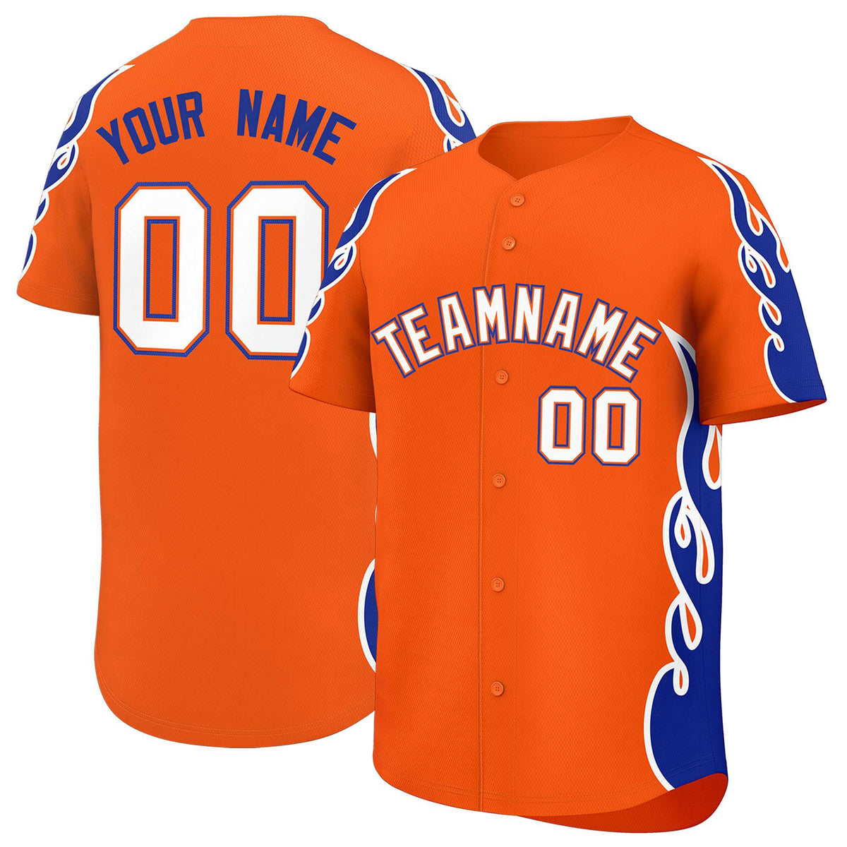 Custom Orange Royal Side Flame Outline Pattern Sports Uniform Basetball Jersey