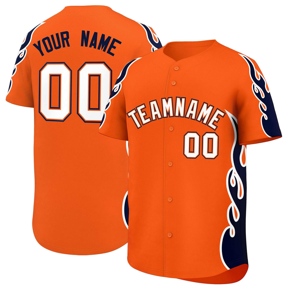 Custom Orange Navy Side Flame Outline Pattern Sports Uniform Basetball Jersey