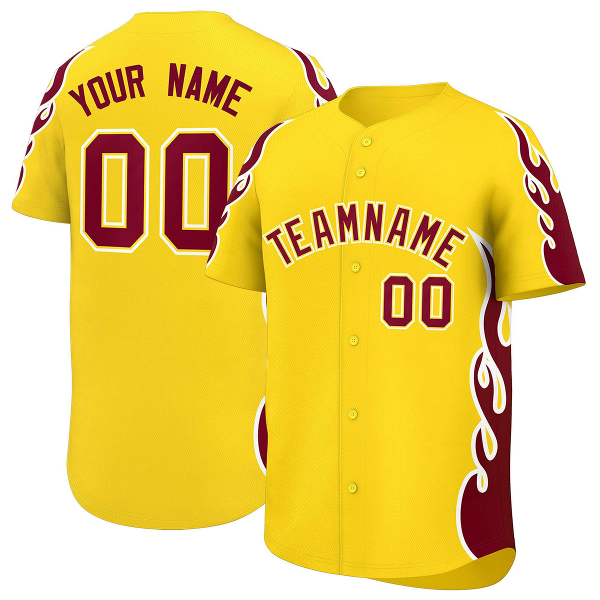 Custom Gold Crimson Side Flame Outline Pattern Sports Uniform Basetball Jersey
