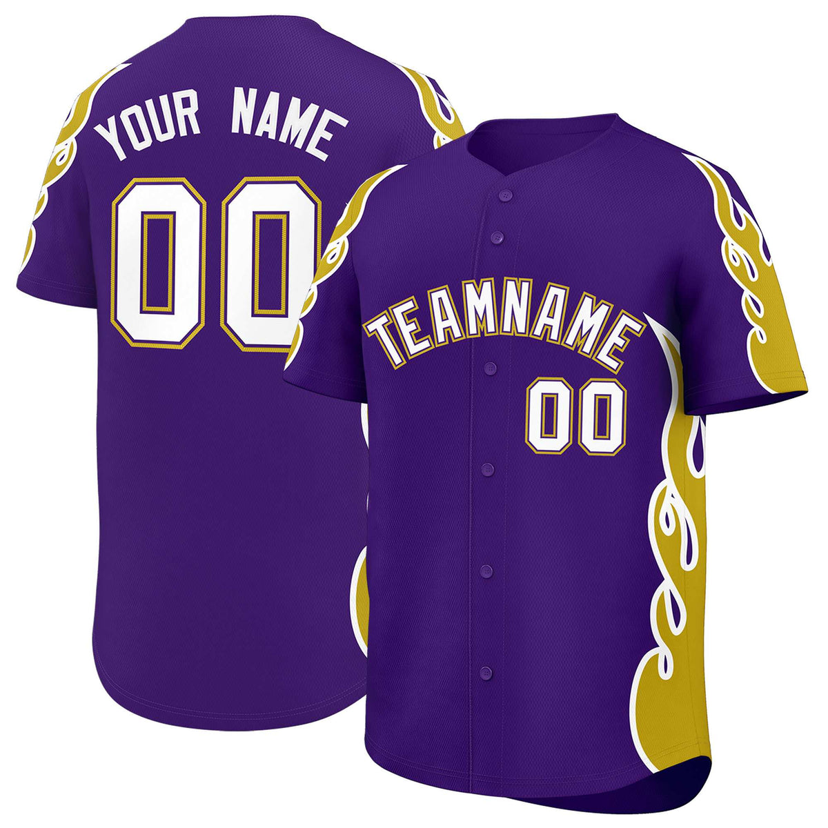 Custom Purple Old Gold Side Flame Outline Pattern Sports Uniform Basetball Jersey