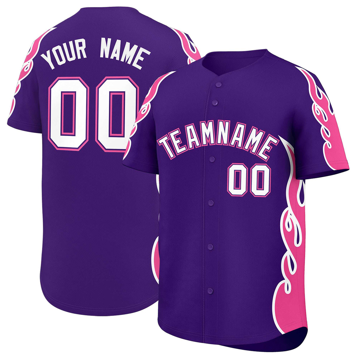 Custom Purple Pink Side Flame Outline Pattern Sports Uniform Basetball Jersey