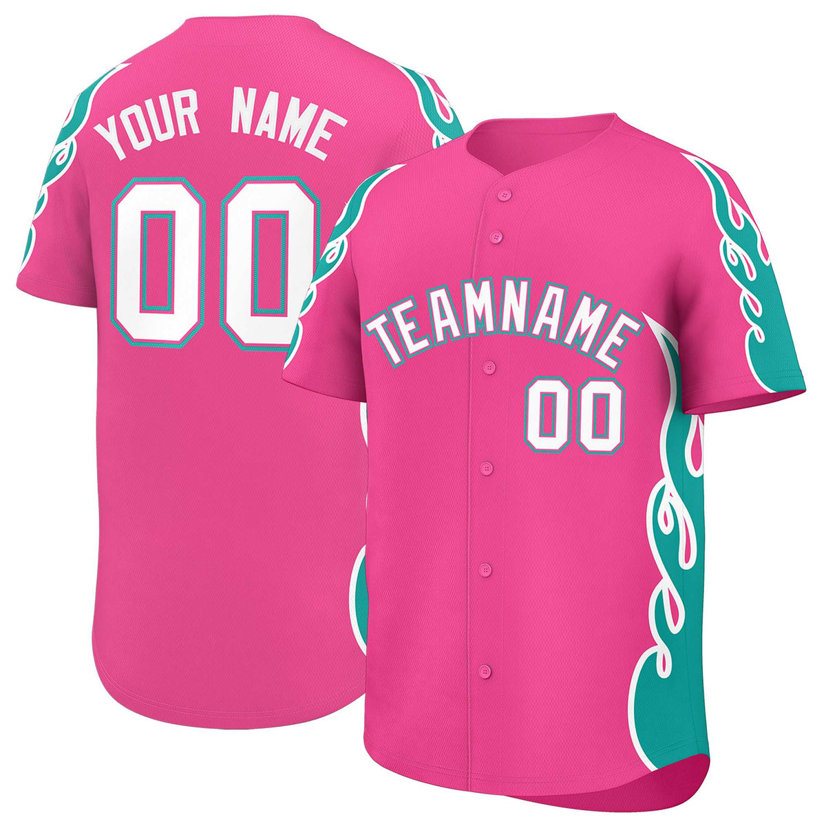 Custom Pink Aqua Side Flame Outline Pattern Sports Uniform Basetball Jersey