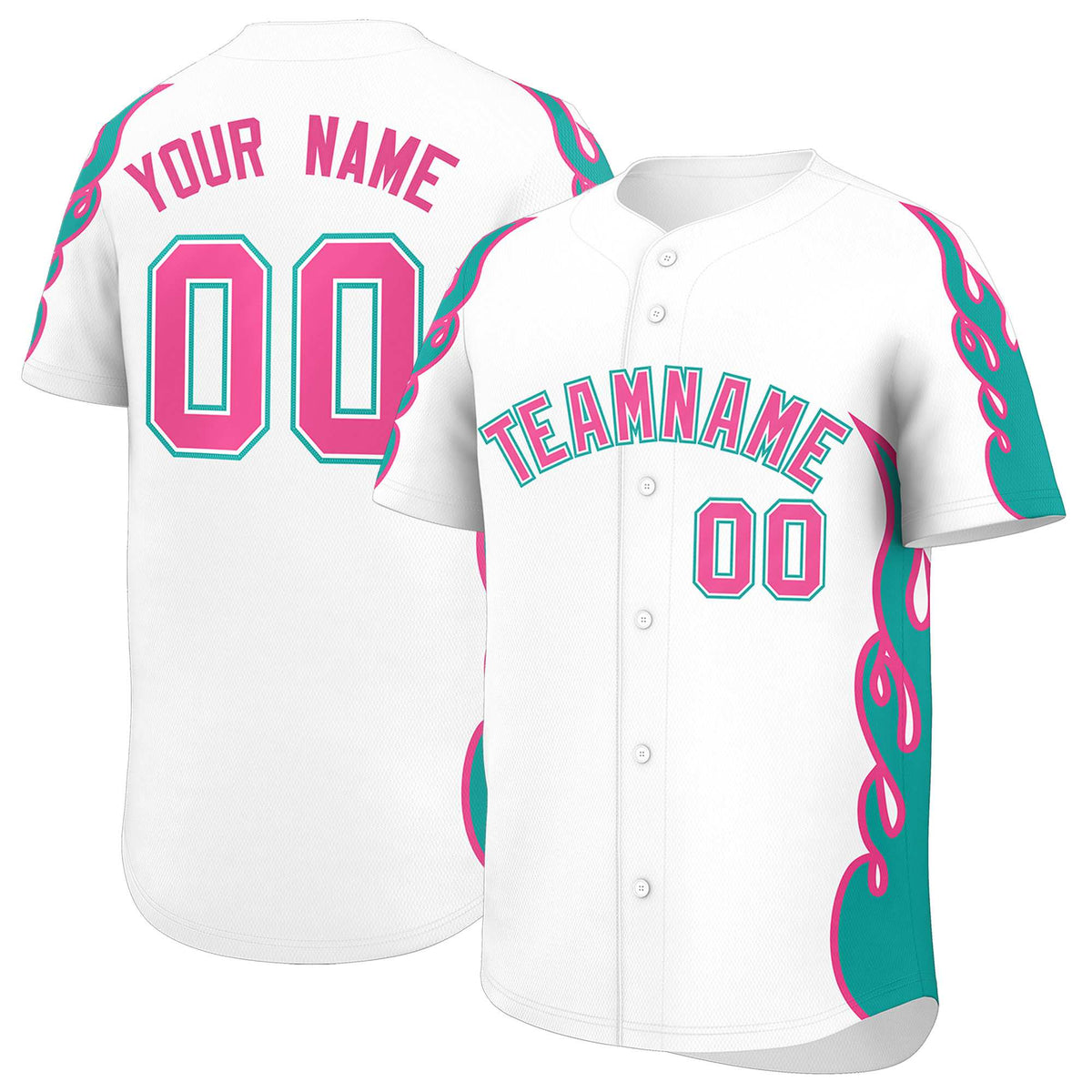 Custom White Aqua Side Flame Outline Pattern Sports Uniform Basetball Jersey