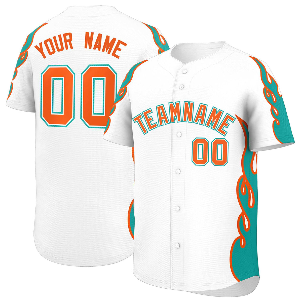 Custom White Aqua Side Flame Outline Pattern Sports Uniform Basetball Jersey