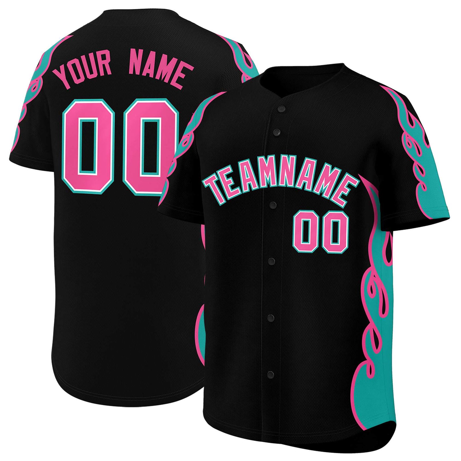 Custom Black Aqua Side Flame Outline Pattern Sports Uniform Basetball Jersey