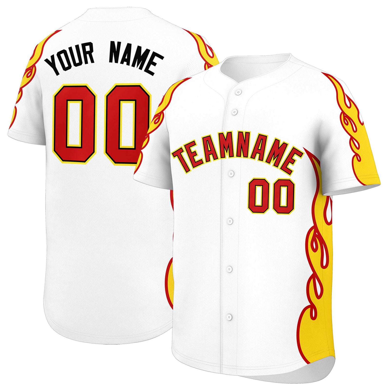 Custom White Gold Side Flame Outline Pattern Sports Uniform Basetball Jersey