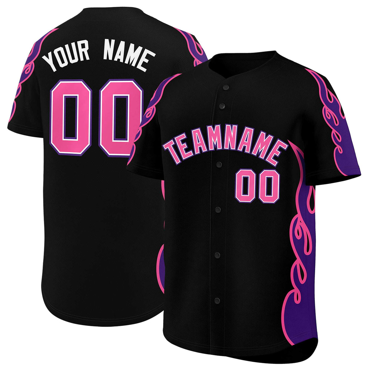 Custom Black Purple Side Flame Outline Pattern Sports Uniform Basetball Jersey