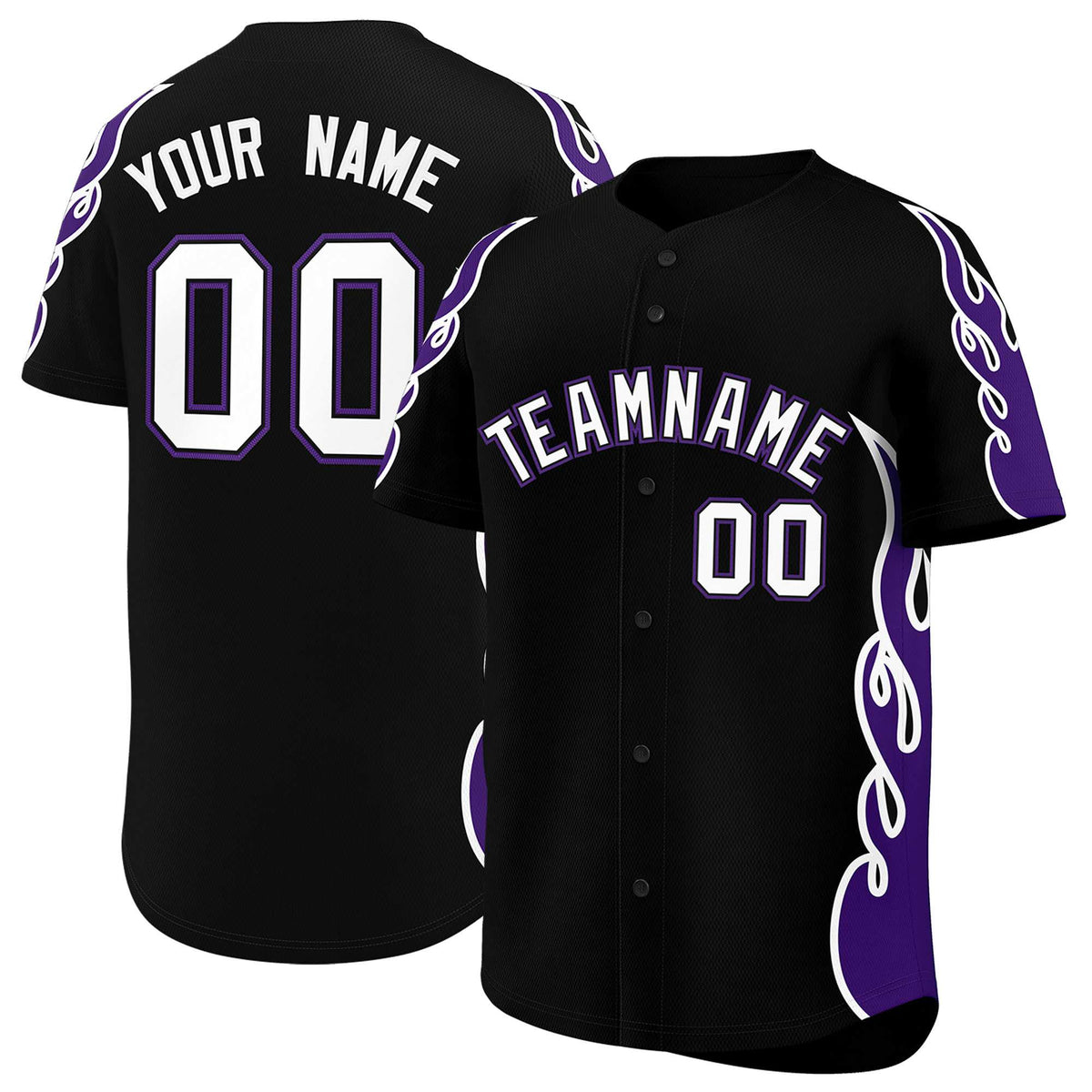 Custom Black Purple Side Flame Outline Pattern Sports Uniform Basetball Jersey