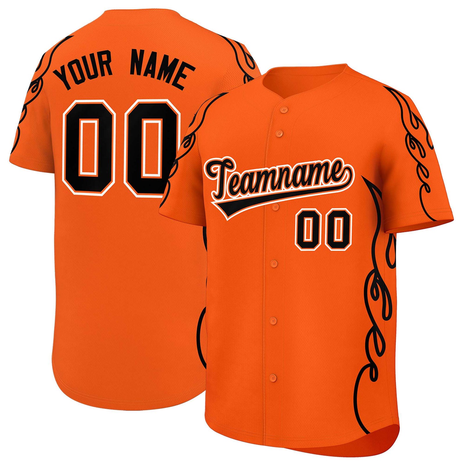 Custom Orange Black Side Flame Outline Pattern Sports Uniform Basetball Jersey