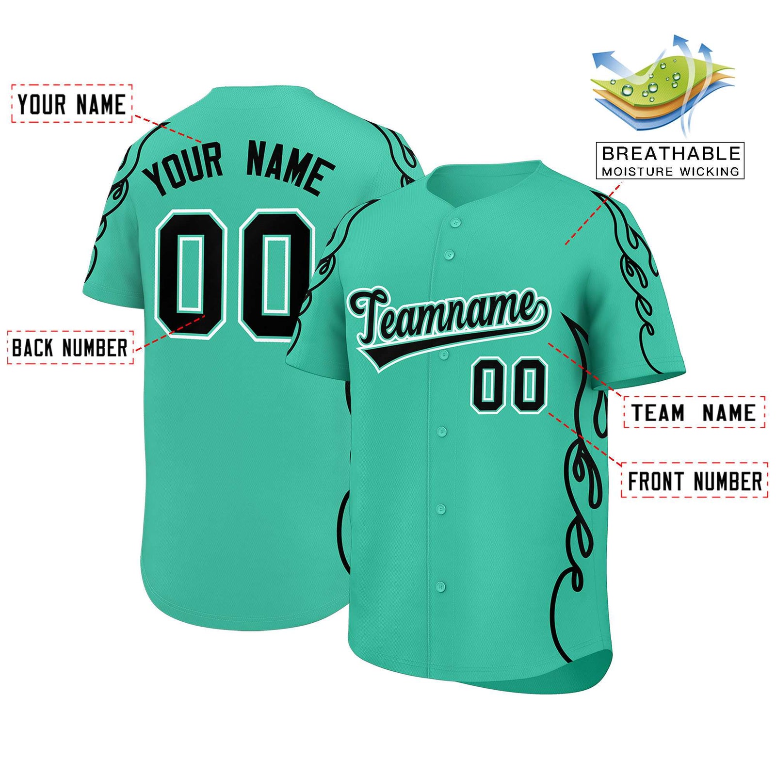 Custom Bright Green Black Side Flame Outline Pattern Sports Uniform Basetball Jersey
