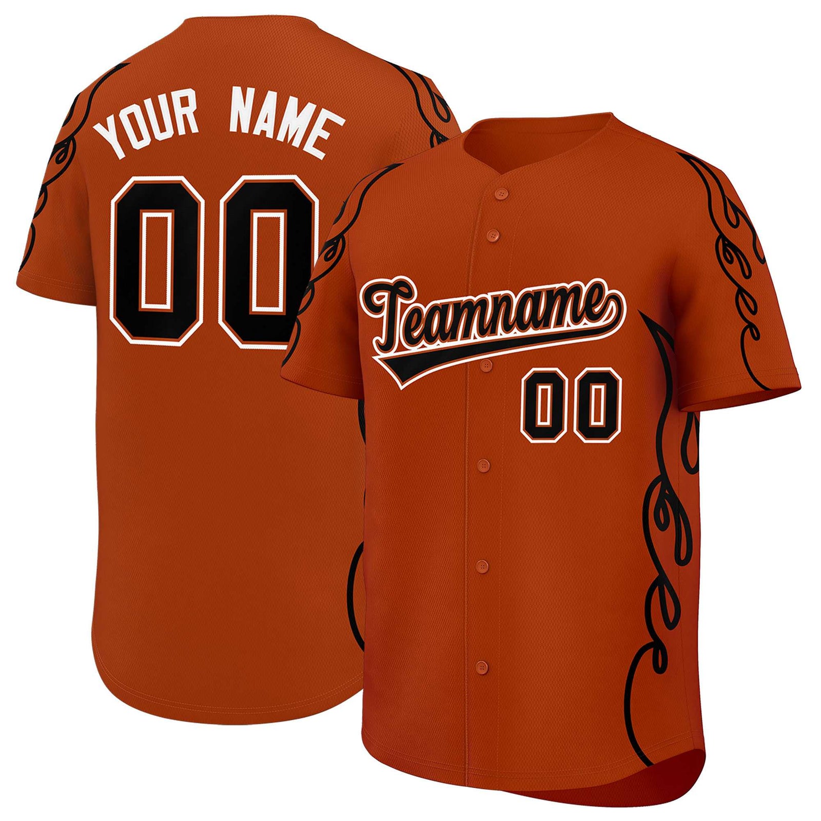 Custom Texas Orange Black Side Flame Outline Pattern Sports Uniform Basetball Jersey