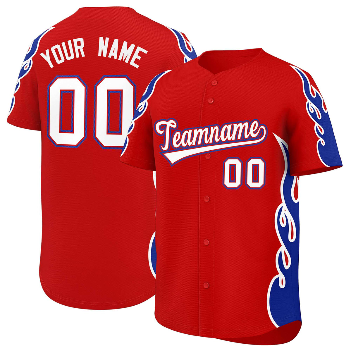 Custom Red Royal Side Flame Outline Pattern Sports Uniform Basetball Jersey