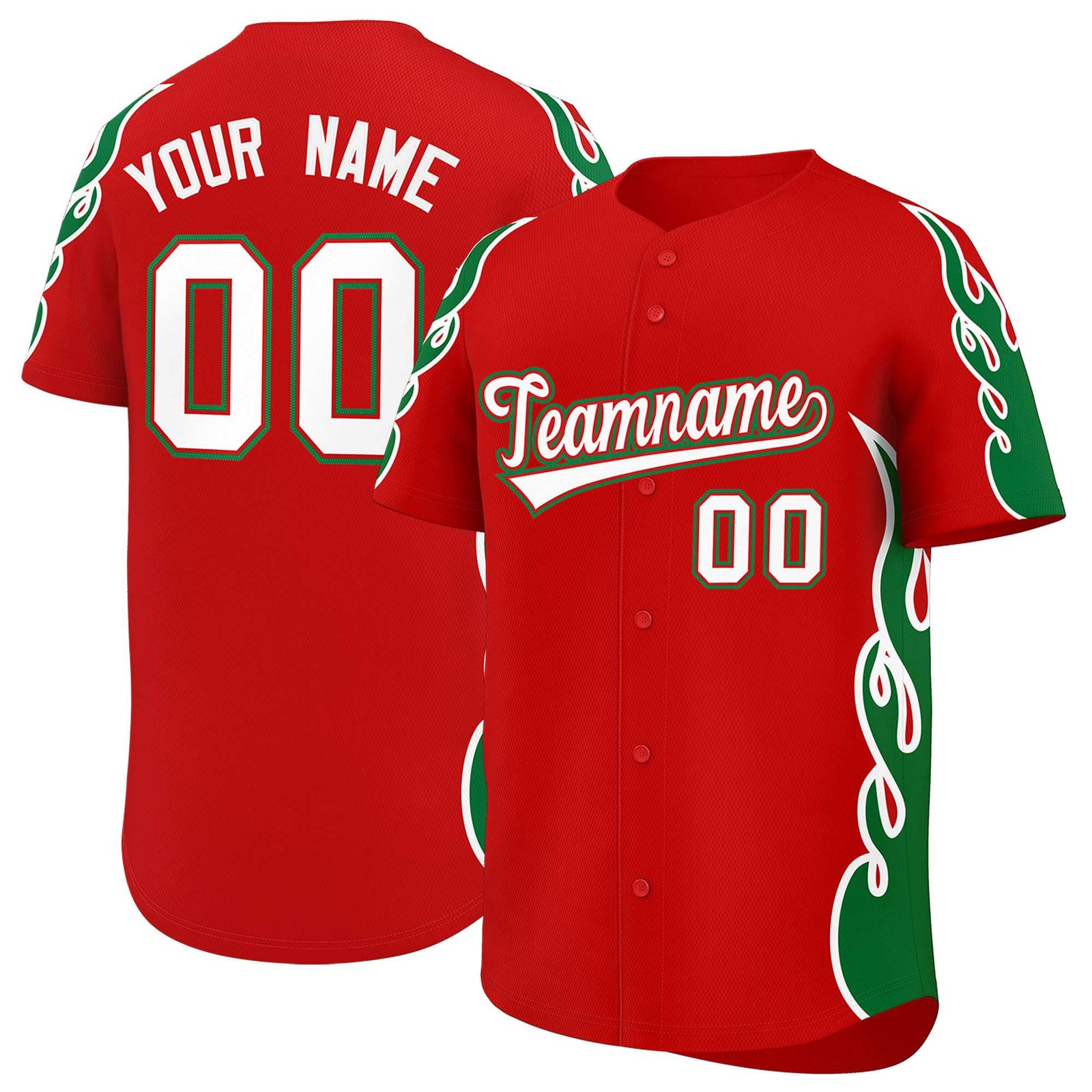 Custom Red Kelly Green Side Flame Outline Pattern Sports Uniform Basetball Jersey