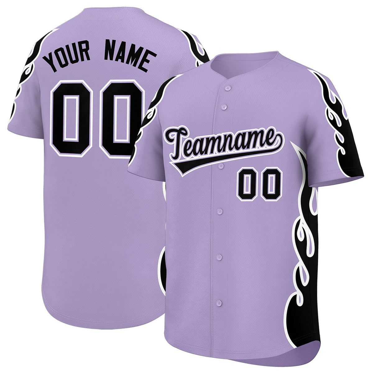 Custom Light Purple Black Side Flame Outline Pattern Sports Uniform Basetball Jersey