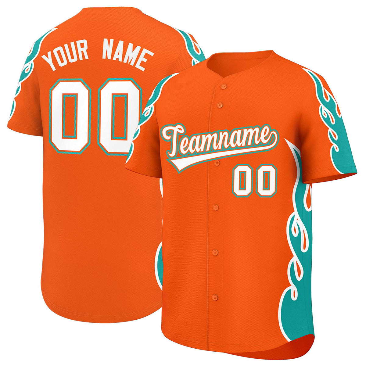 Custom Orange Aqua Side Flame Outline Pattern Sports Uniform Basetball Jersey