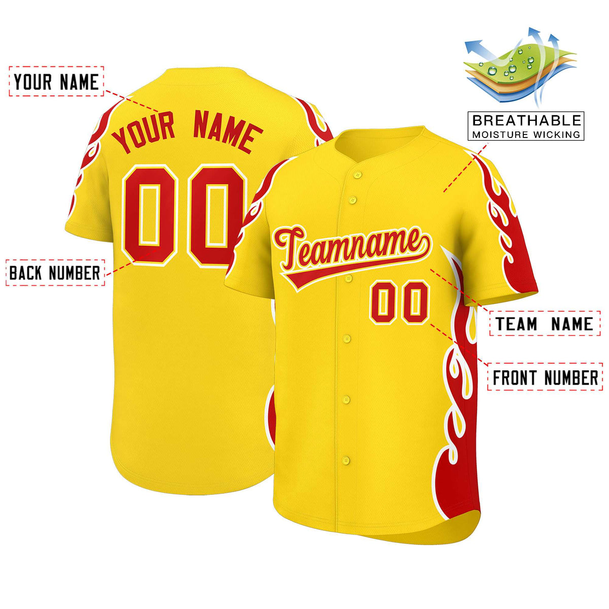 Custom Gold Red Side Flame Outline Pattern Sports Uniform Basetball Jersey