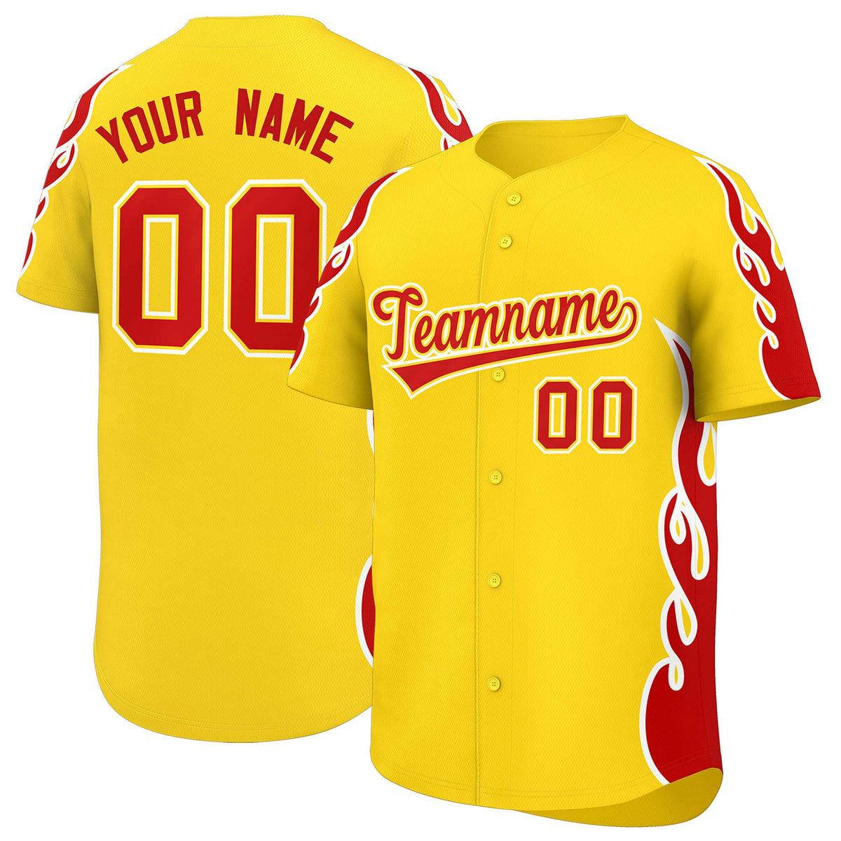 Custom Gold Red Side Flame Outline Pattern Sports Uniform Basetball Jersey