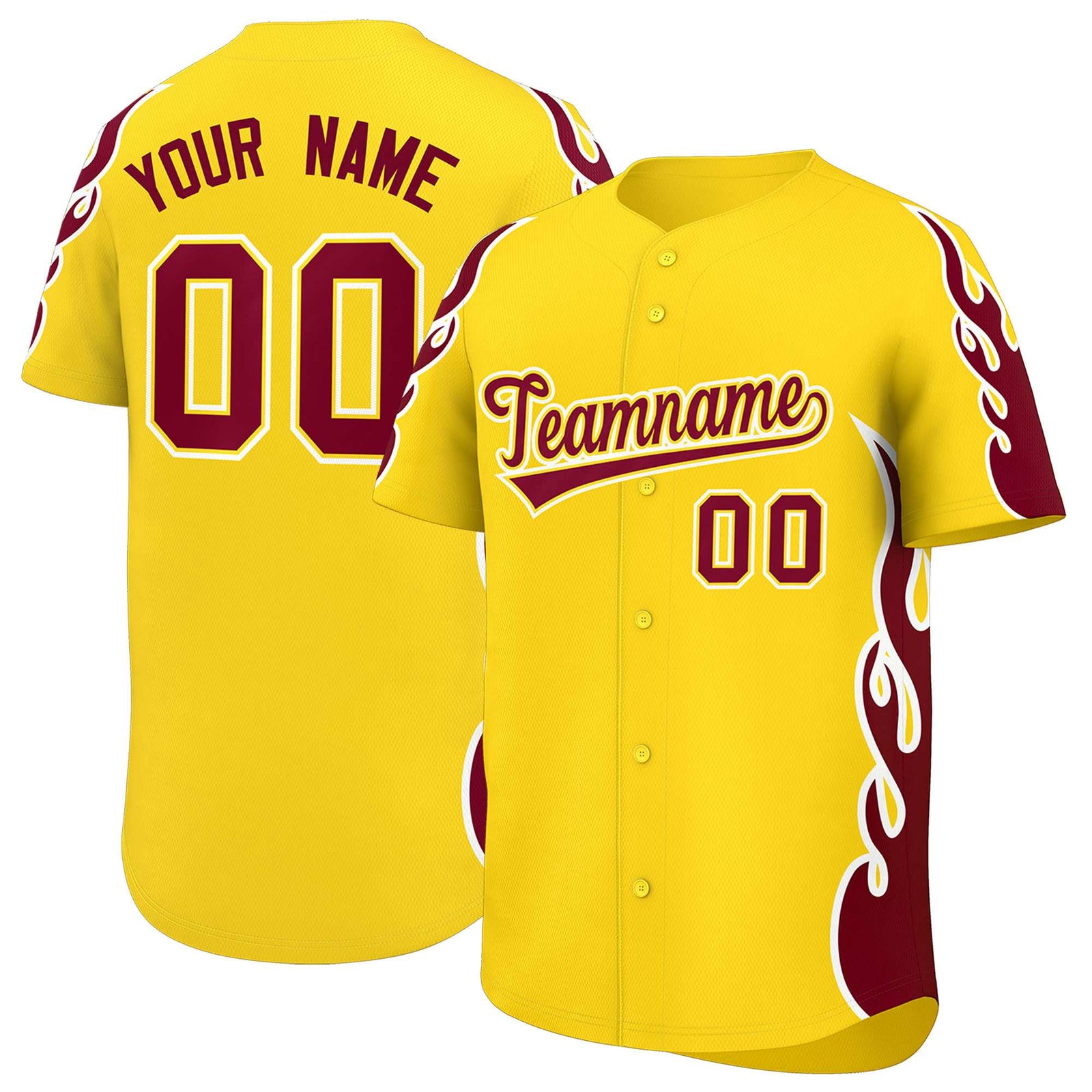 Custom Gold Crimson Side Flame Outline Pattern Sports Uniform Basetball Jersey