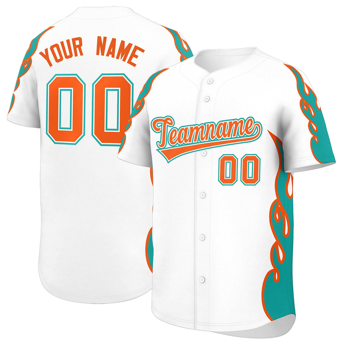 Custom White Aqua Side Flame Outline Pattern Sports Uniform Basetball Jersey