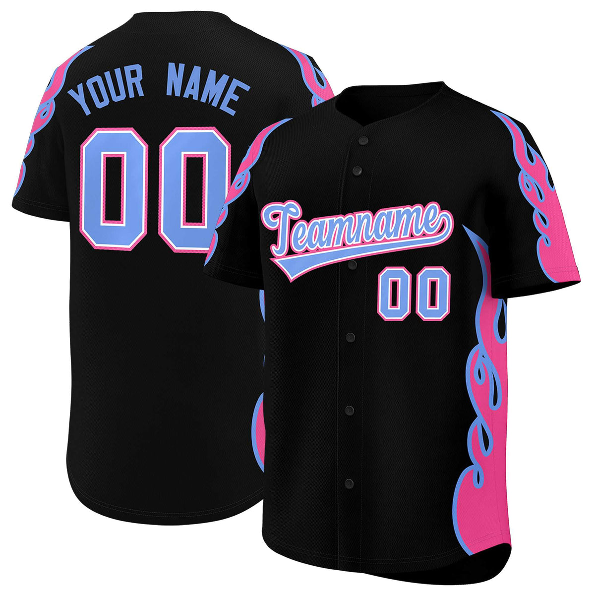 Custom Black Pink Side Flame Outline Pattern Sports Uniform Basetball Jersey