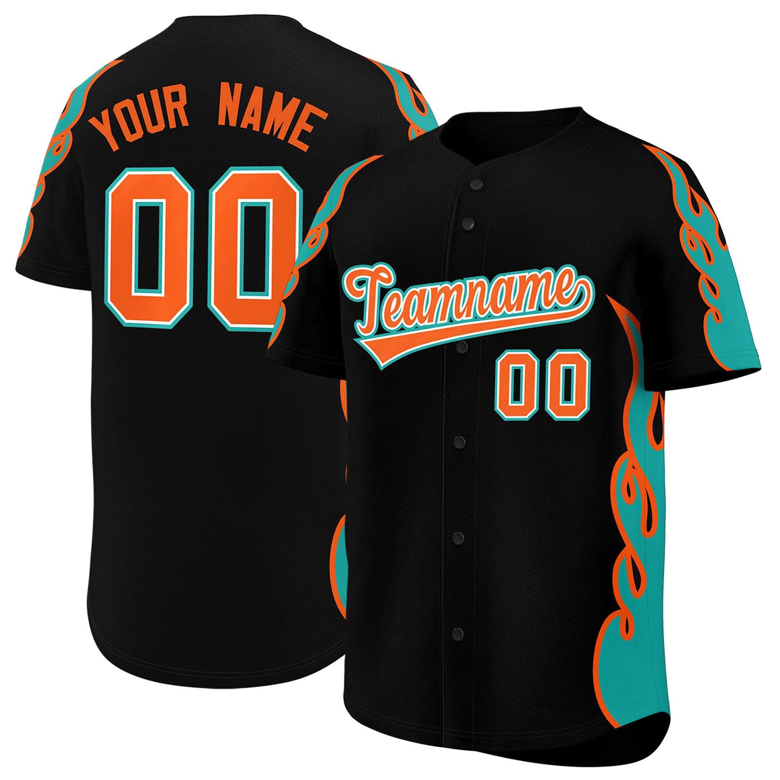 Custom Black Aqua Side Flame Outline Pattern Sports Uniform Basetball Jersey