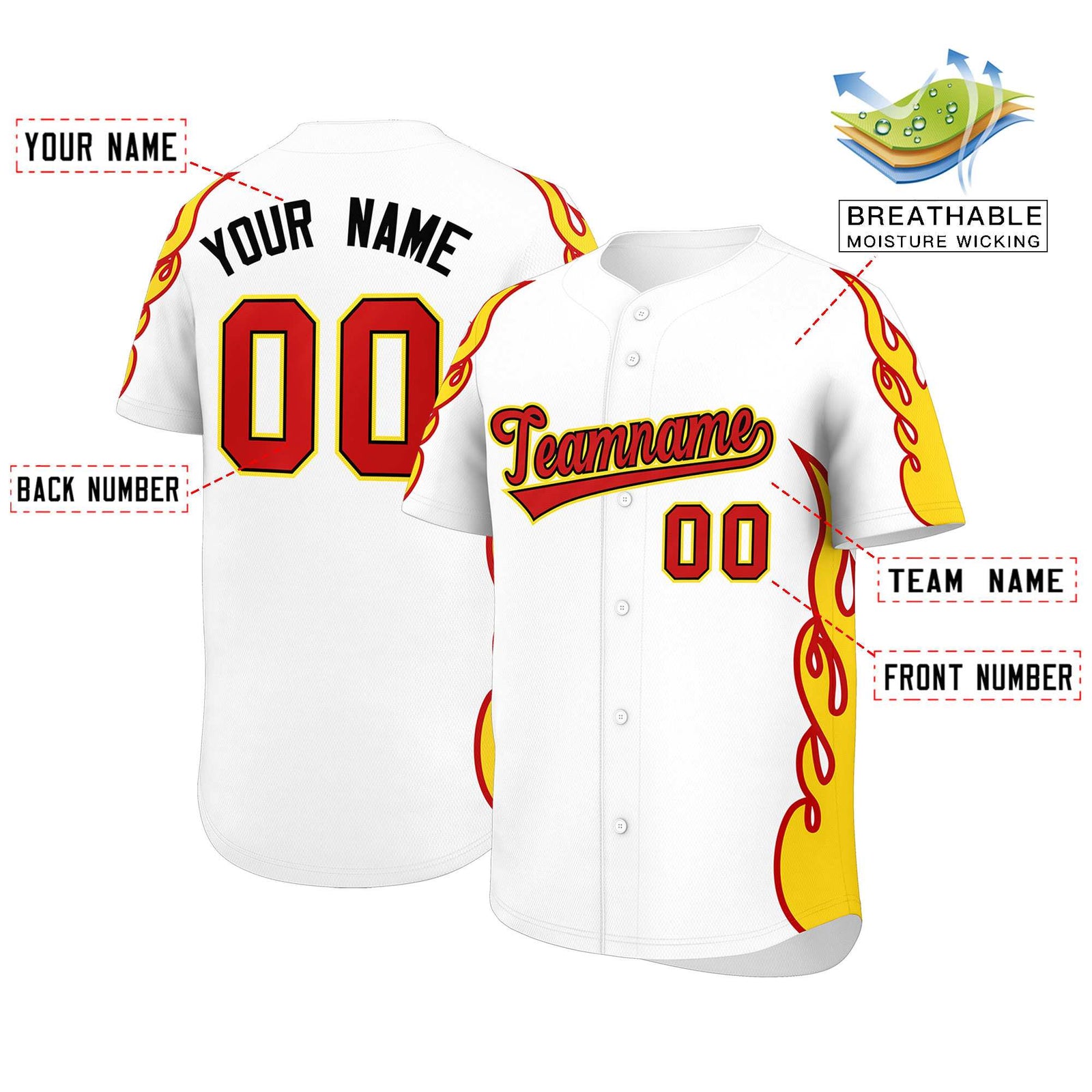 Custom White Gold Side Flame Outline Pattern Sports Uniform Basetball Jersey