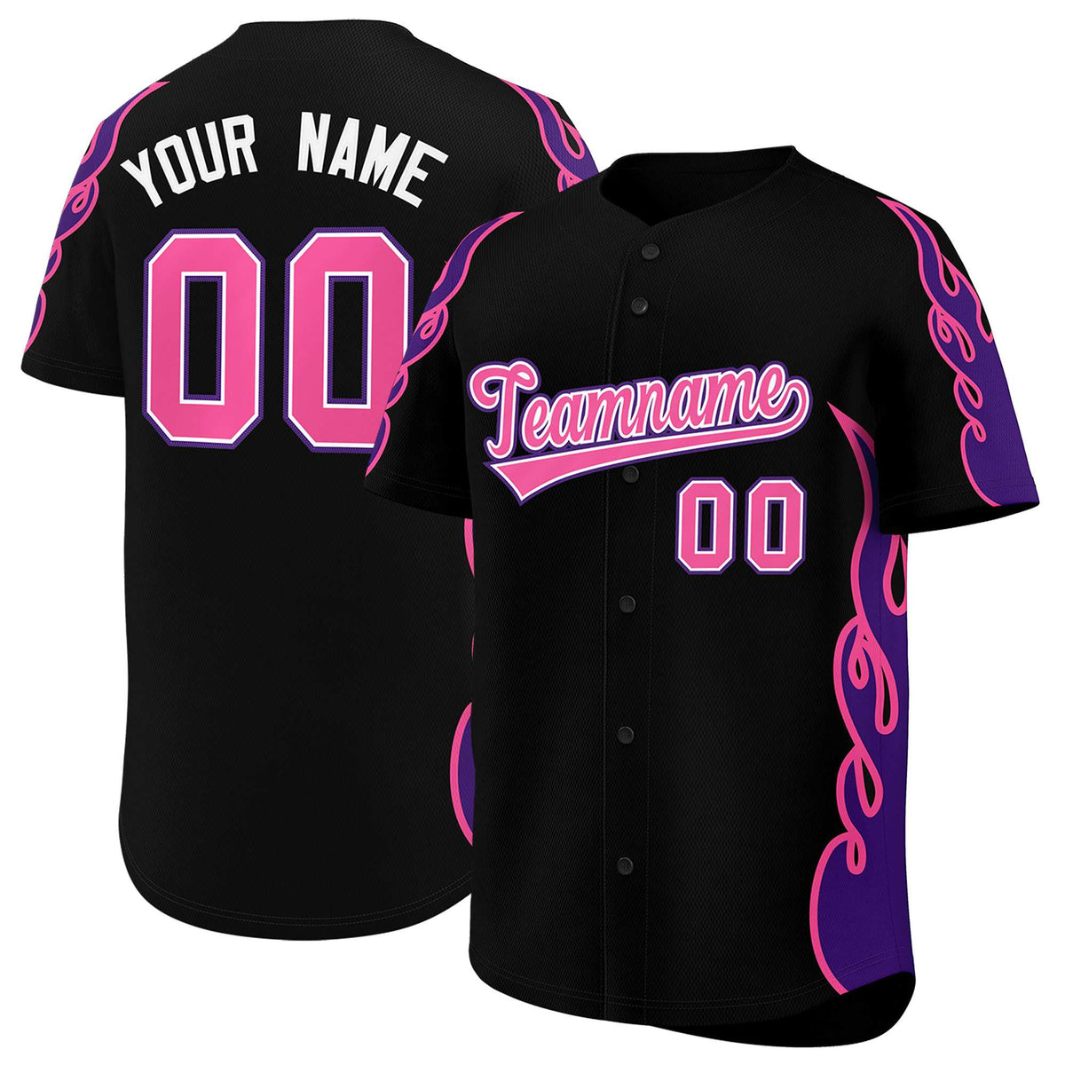 Custom Black Purple Side Flame Outline Pattern Sports Uniform Basetball Jersey