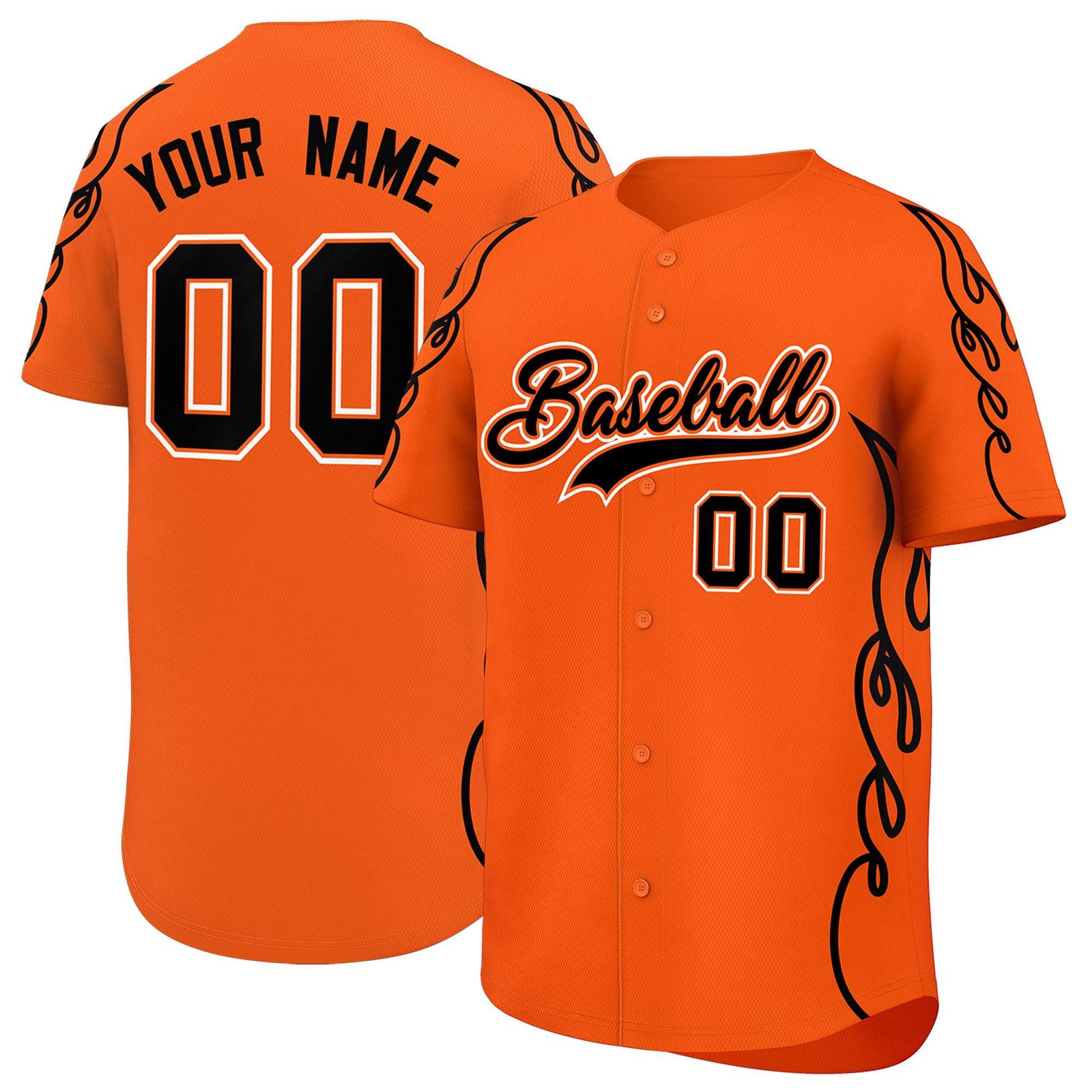 Custom Orange Black Side Flame Outline Pattern Sports Uniform Basetball Jersey