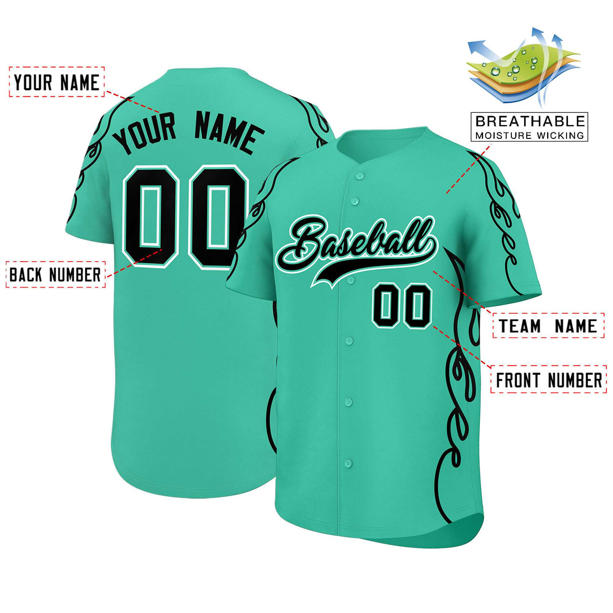 Custom Bright Green Black Side Flame Outline Pattern Sports Uniform Basetball Jersey