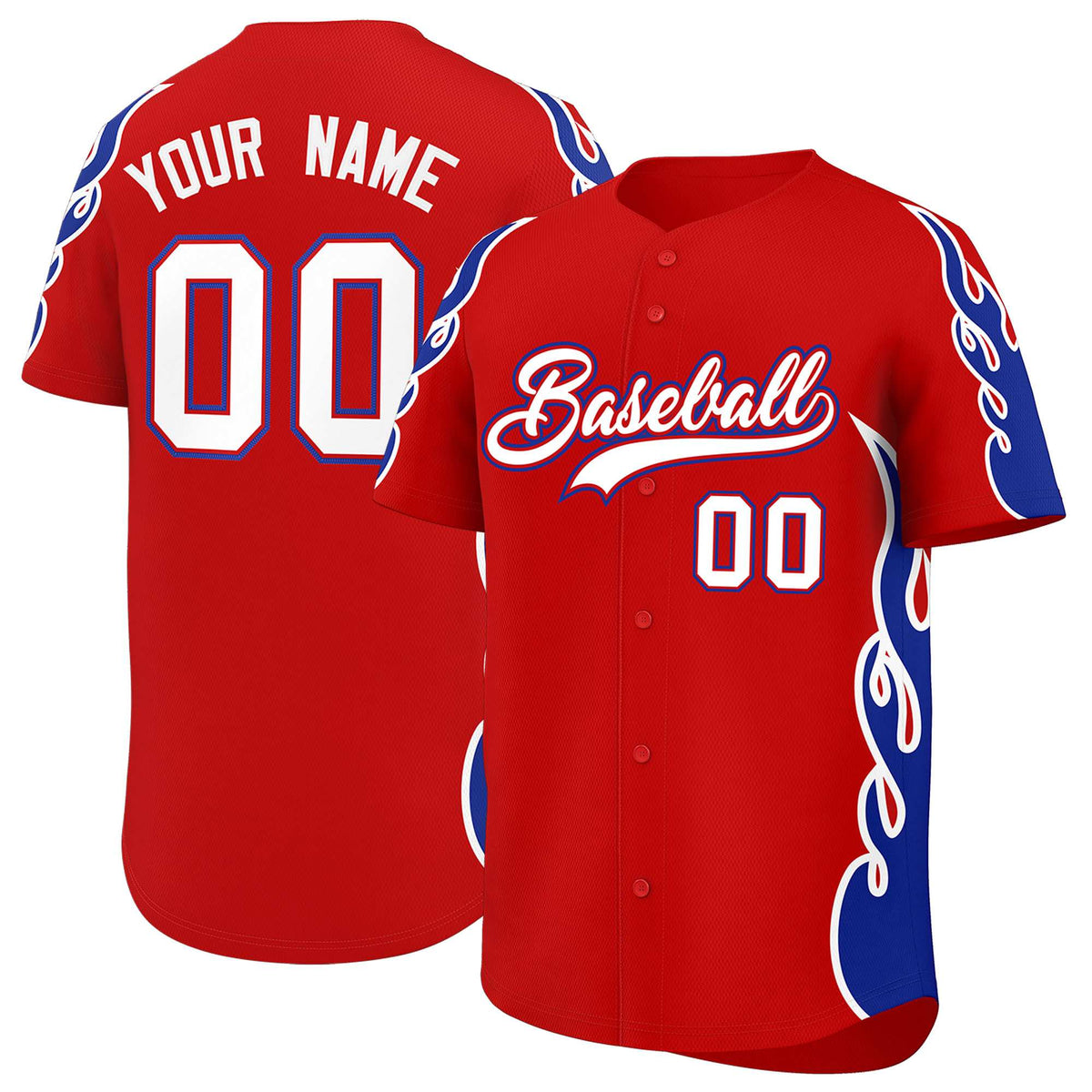 Custom Red Royal Side Flame Outline Pattern Sports Uniform Basetball Jersey