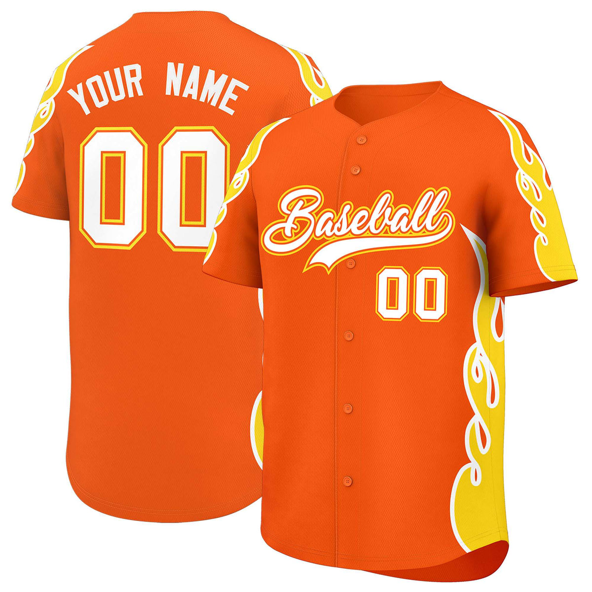 Custom Orange Gold Side Flame Outline Pattern Sports Uniform Basetball Jersey