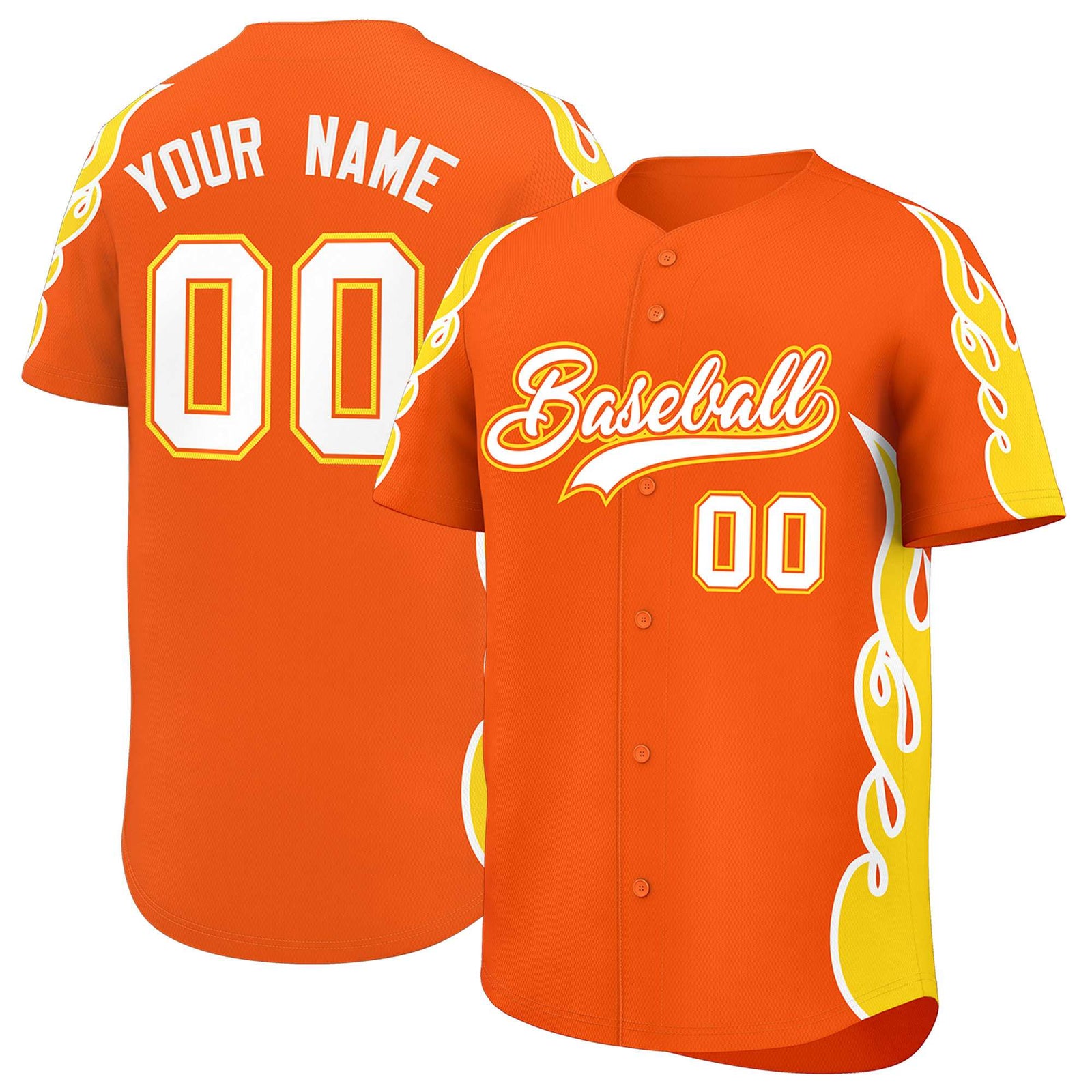Custom Orange Gold Side Flame Outline Pattern Sports Uniform Basetball Jersey