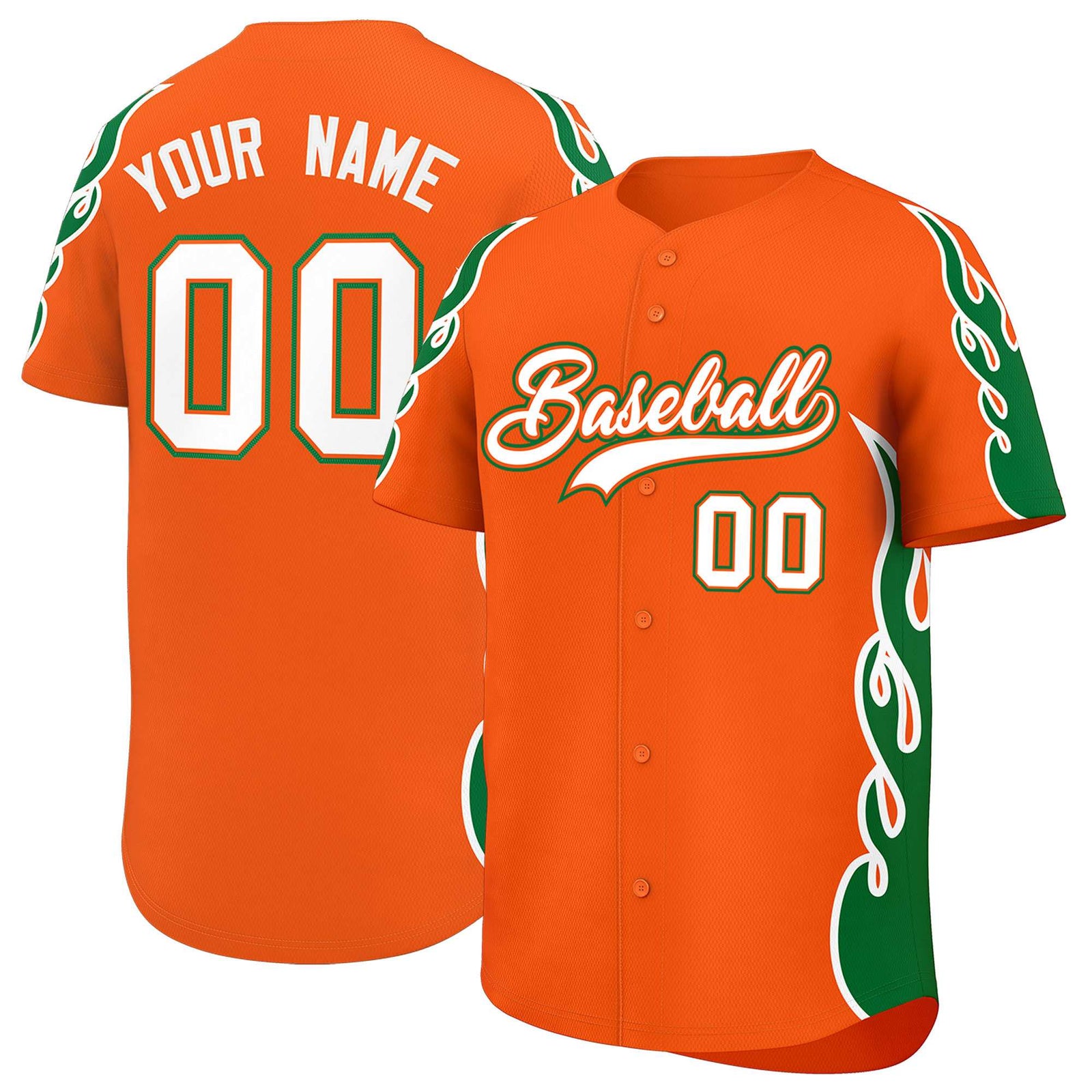 Custom Orange Kelly Green Side Flame Outline Pattern Sports Uniform Basetball Jersey