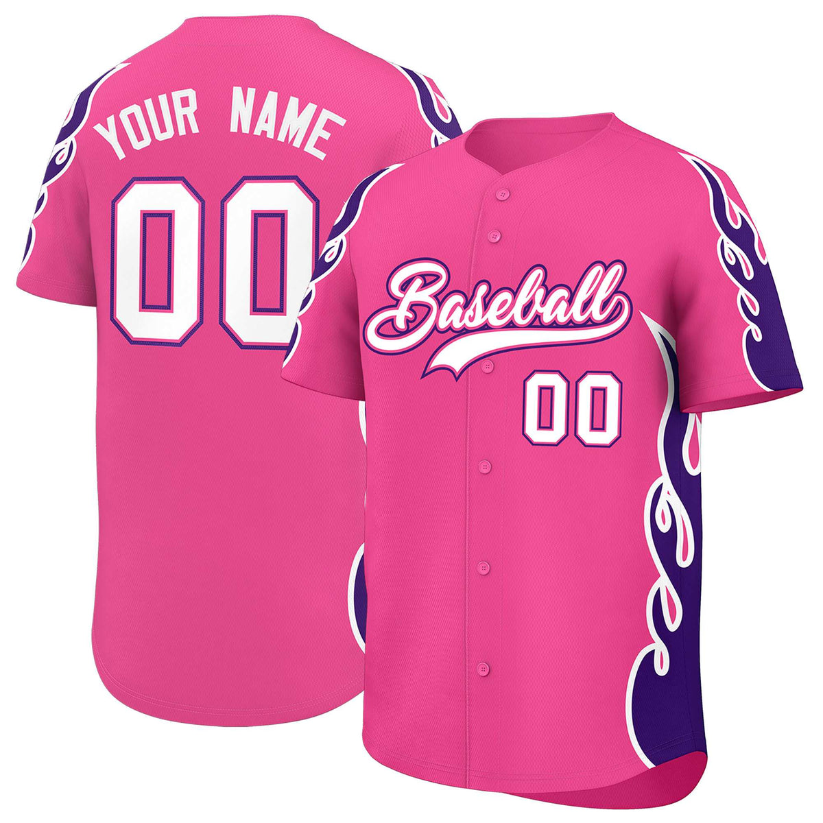 Custom Pink Purple Side Flame Outline Pattern Sports Uniform Basetball Jersey